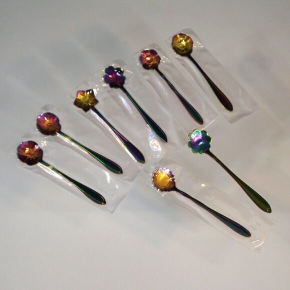 Flower Spoon Set Rainbow Color Stainless Steel Tableware Creative Coffee Spoons - Picture 2 of 10